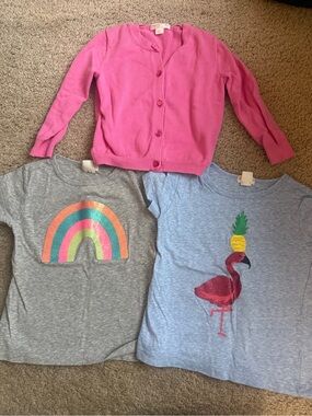 Size 2 jcrew crewcuts bundle Pink Cardigan, rainbow and flamingo tshirts